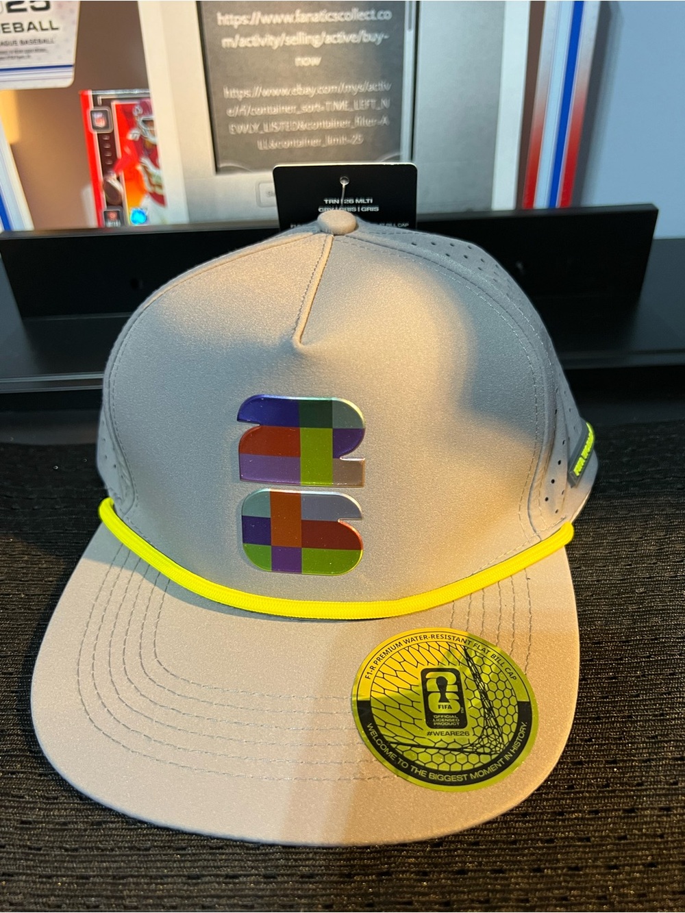 FIFA Gray Snapback Hat with Neon Yellow Trim and Multicolor Logo